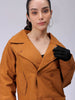 Women's Brown Straight Solid Trench Coat