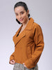 Women's Brown Straight Solid Trench Coat