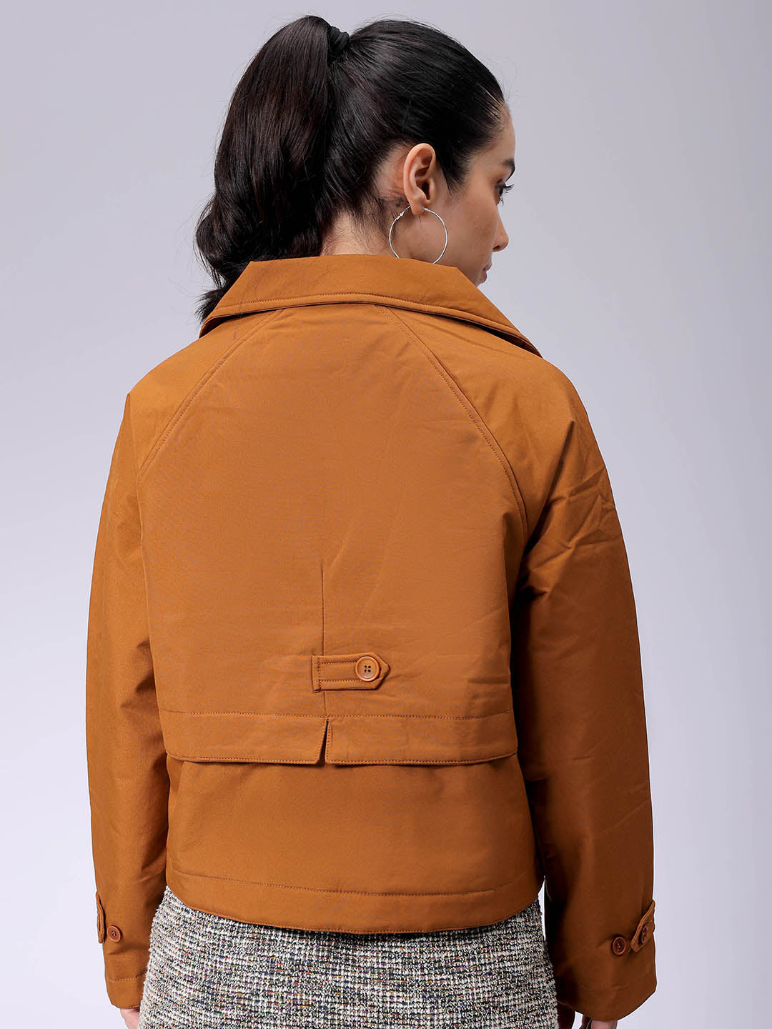 Women's Brown Straight Solid Trench Coat