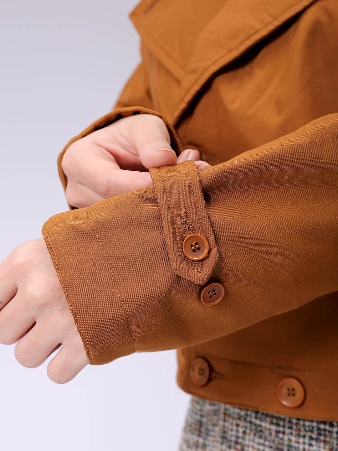 Women's Brown Straight Solid Trench Coat