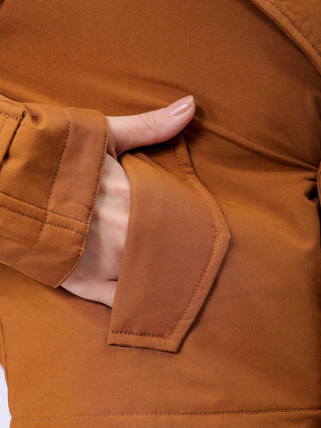 Women's Brown Straight Solid Trench Coat