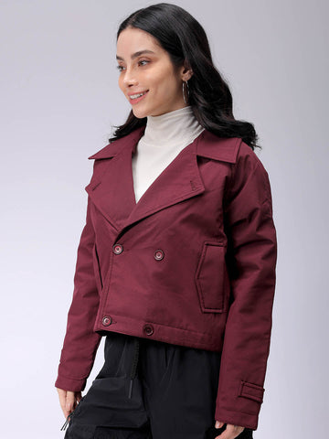 Women's Red Straight Solid Trench Coat