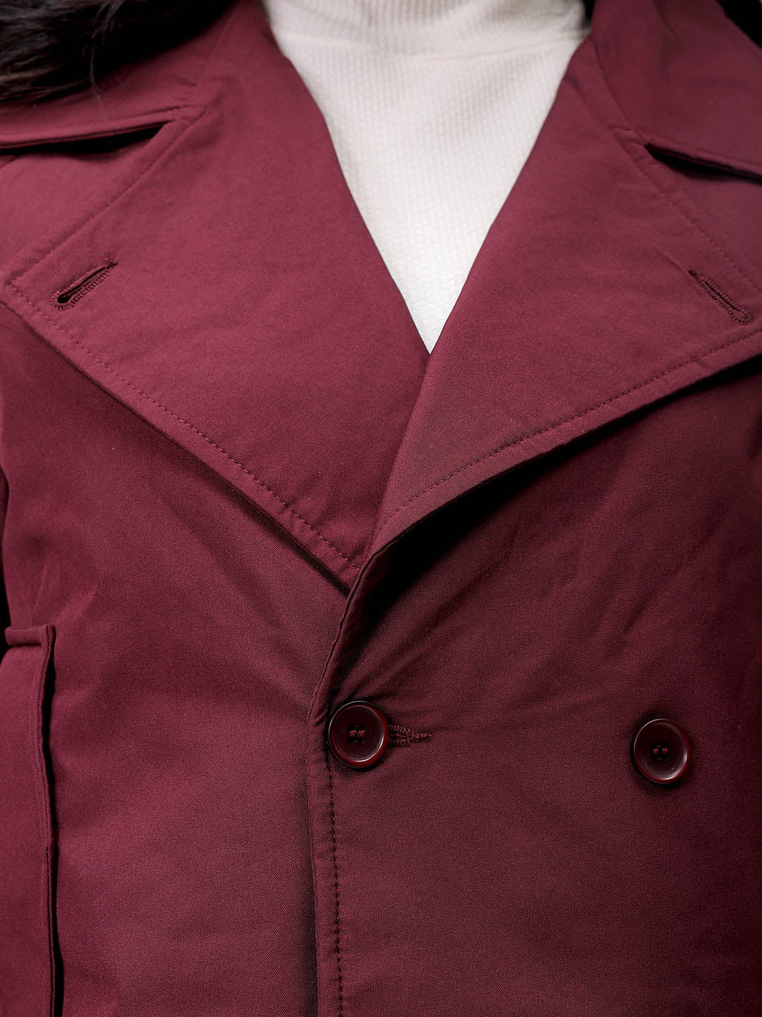 Women's Red Straight Solid Trench Coat