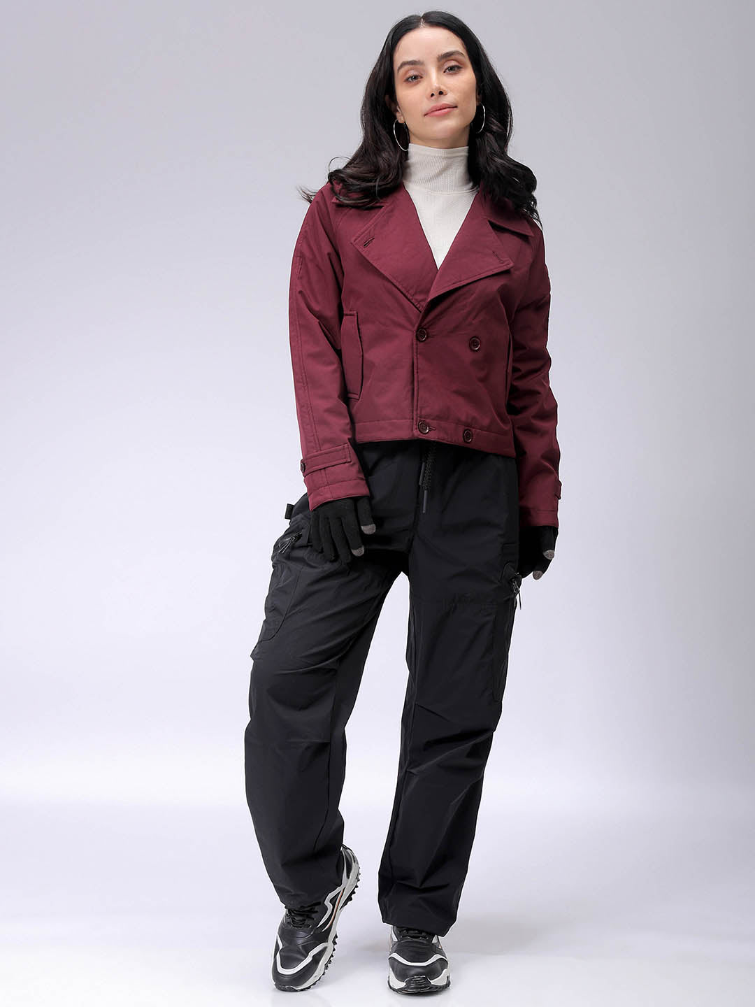 Women's Red Straight Solid Trench Coat