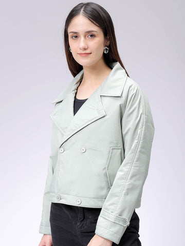 Women's Green Straight Fit Solid Trench Coat