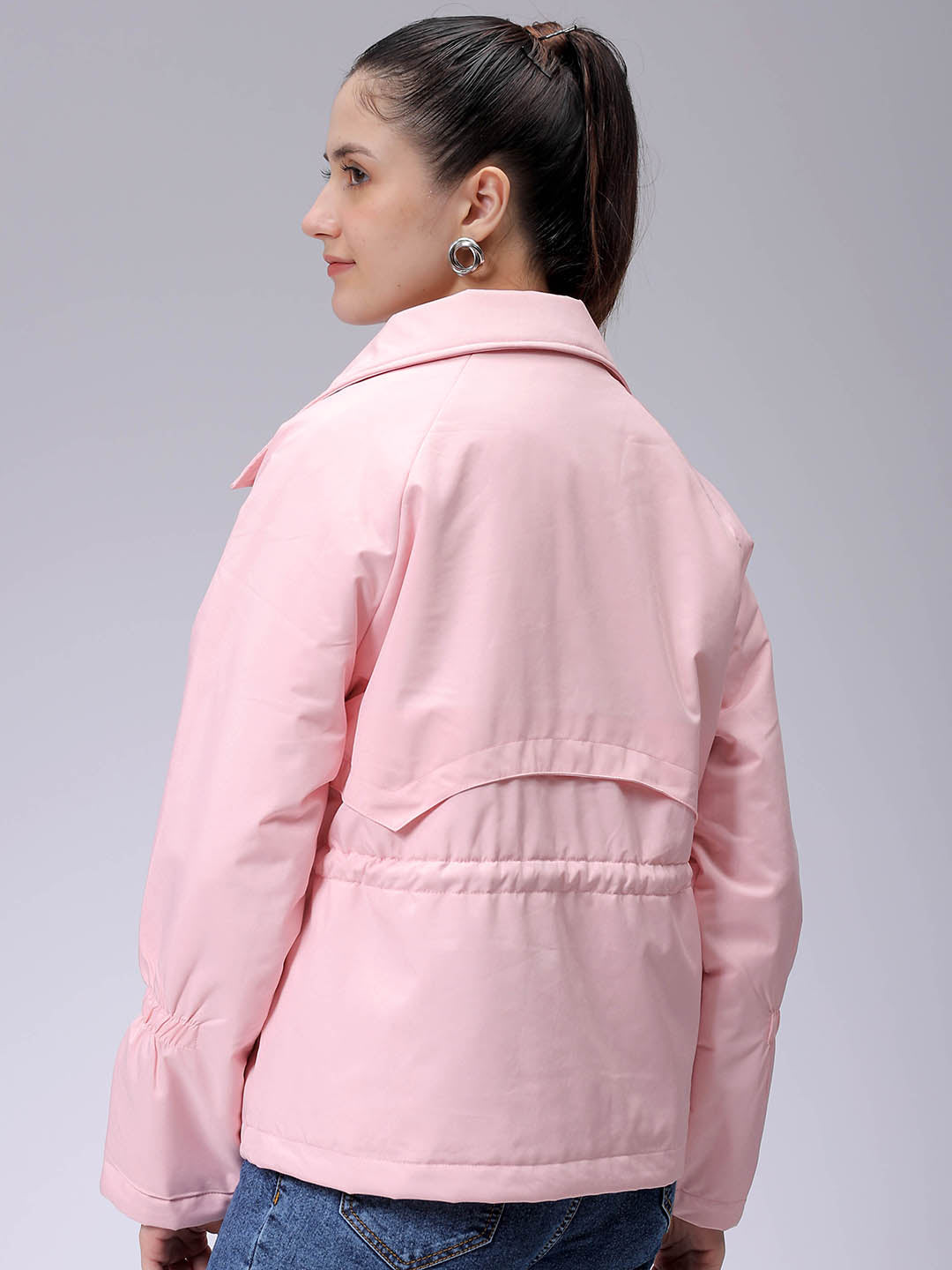 Women's Pink Regular Fit Solid Trench Coat