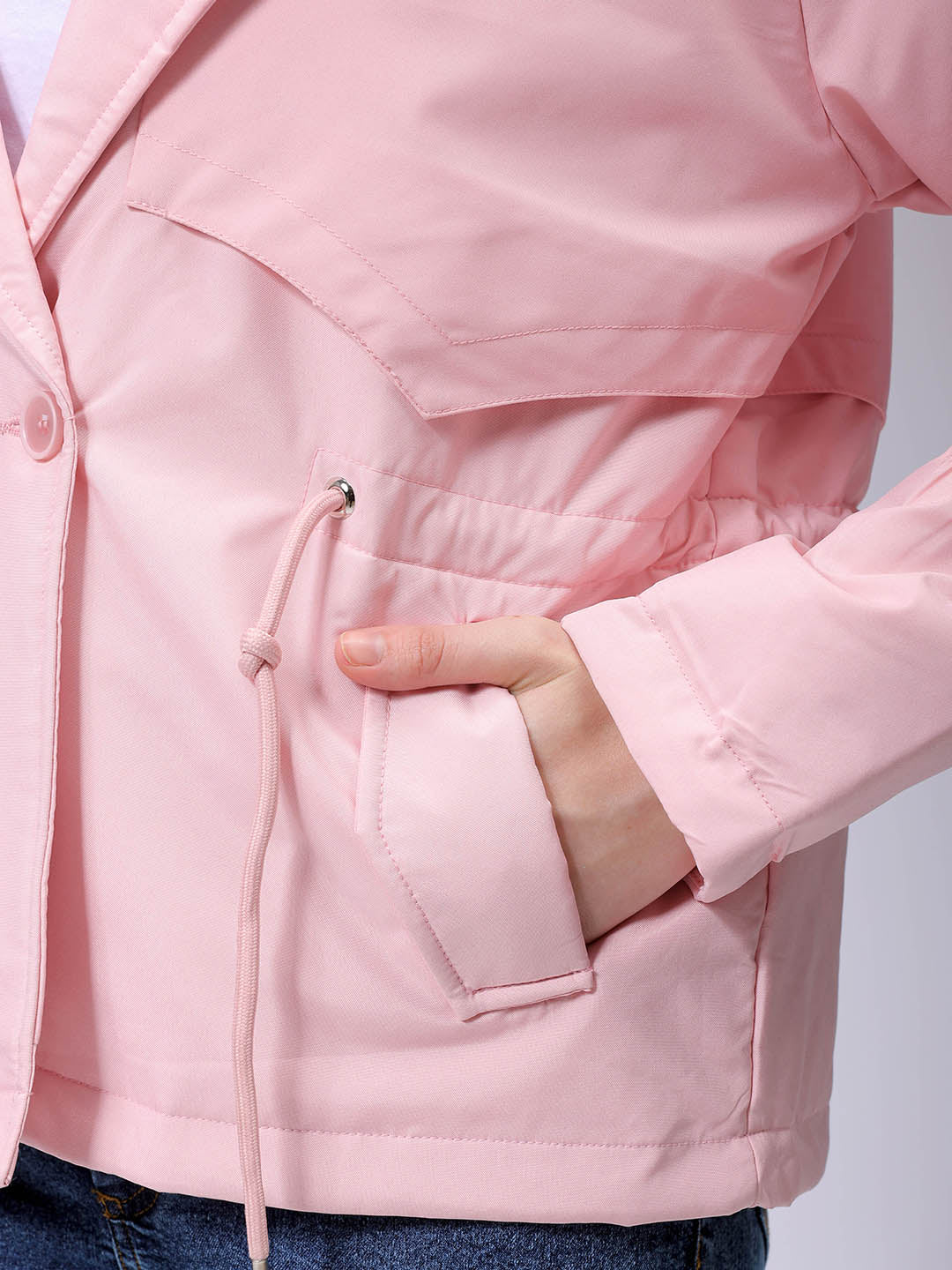 Women's Pink Regular Fit Solid Trench Coat