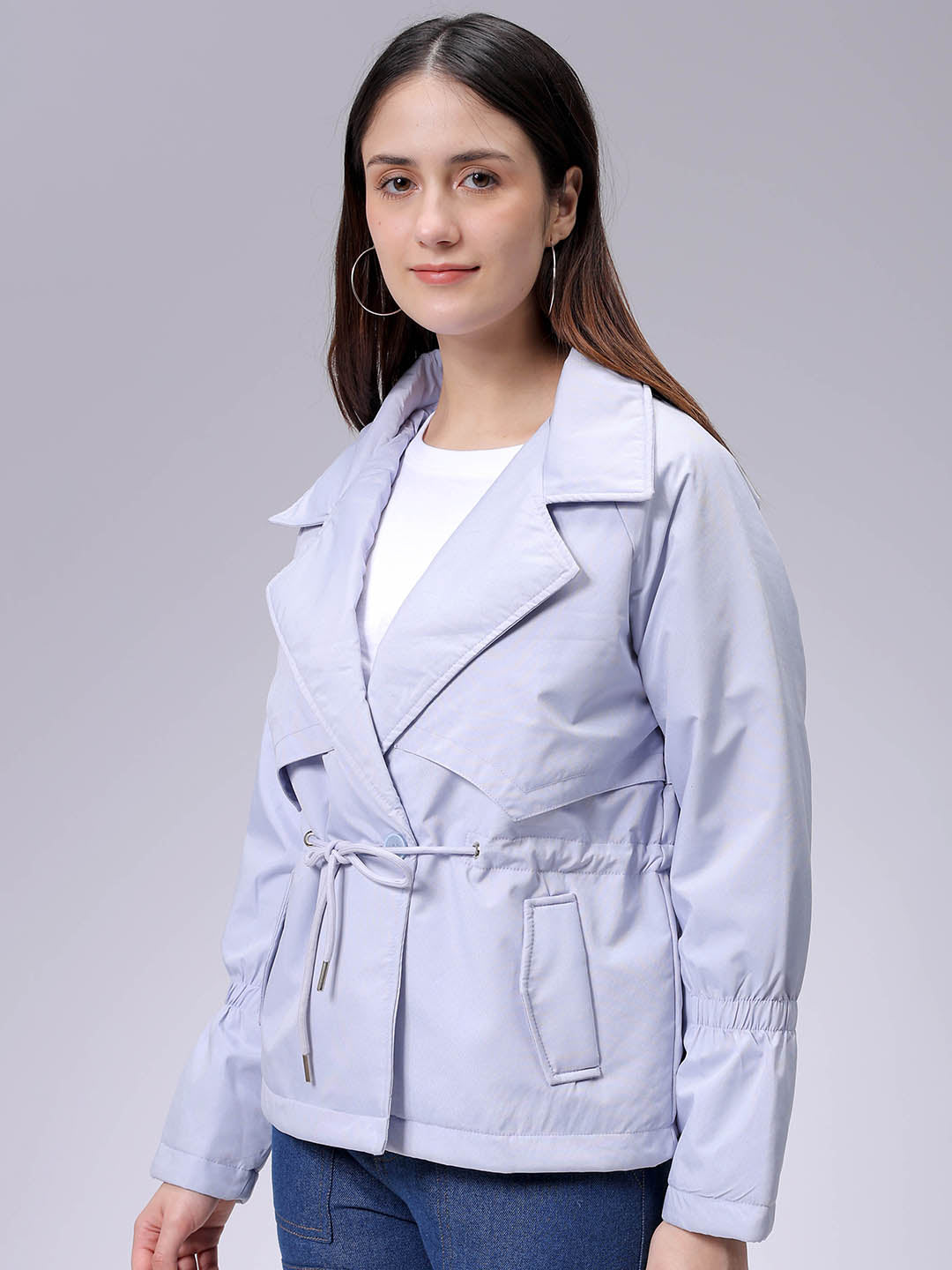 Women's Purple Regular Fit Solid Trench Coat