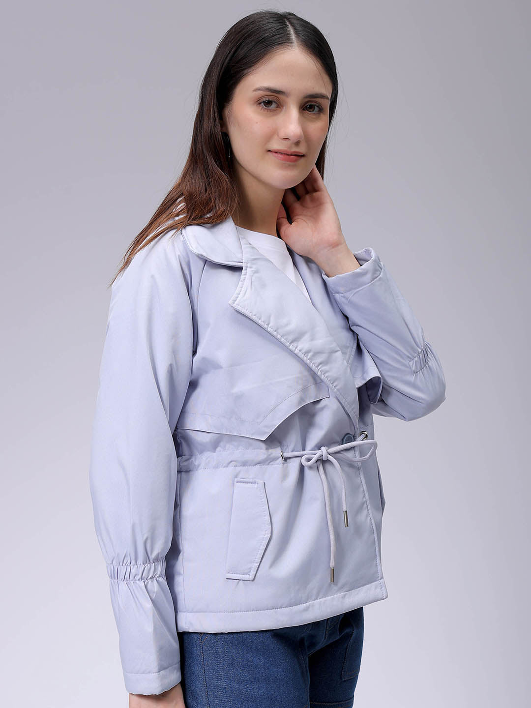 Women's Purple Regular Fit Solid Trench Coat