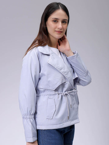 Women's Purple Regular Fit Solid Trench Coat