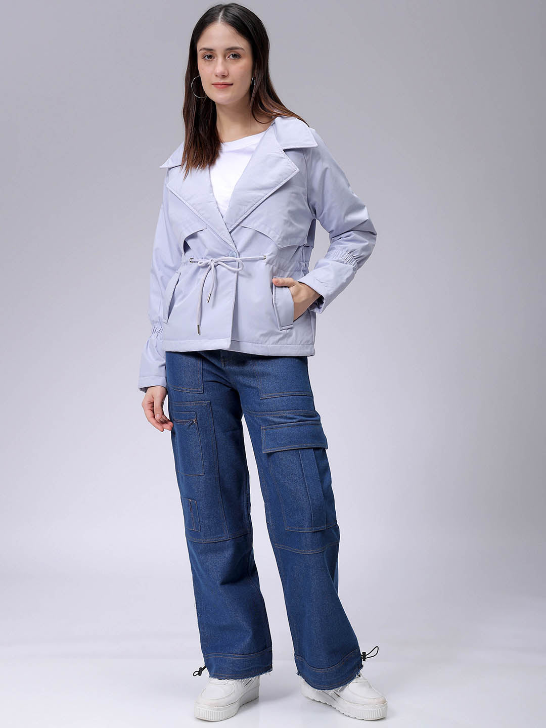 Women's Purple Regular Fit Solid Trench Coat