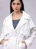 Women's White Regular Fit Solid Trench Coat