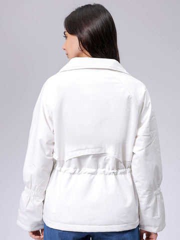 Women's White Regular Fit Solid Trench Coat