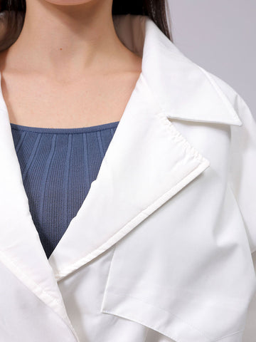 Women's White Regular Fit Solid Trench Coat