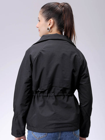 Women's Black Regular Fit Solid Trench Coat
