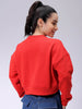 Women's Red Loose Fit Solid Cropped Sweatshirt