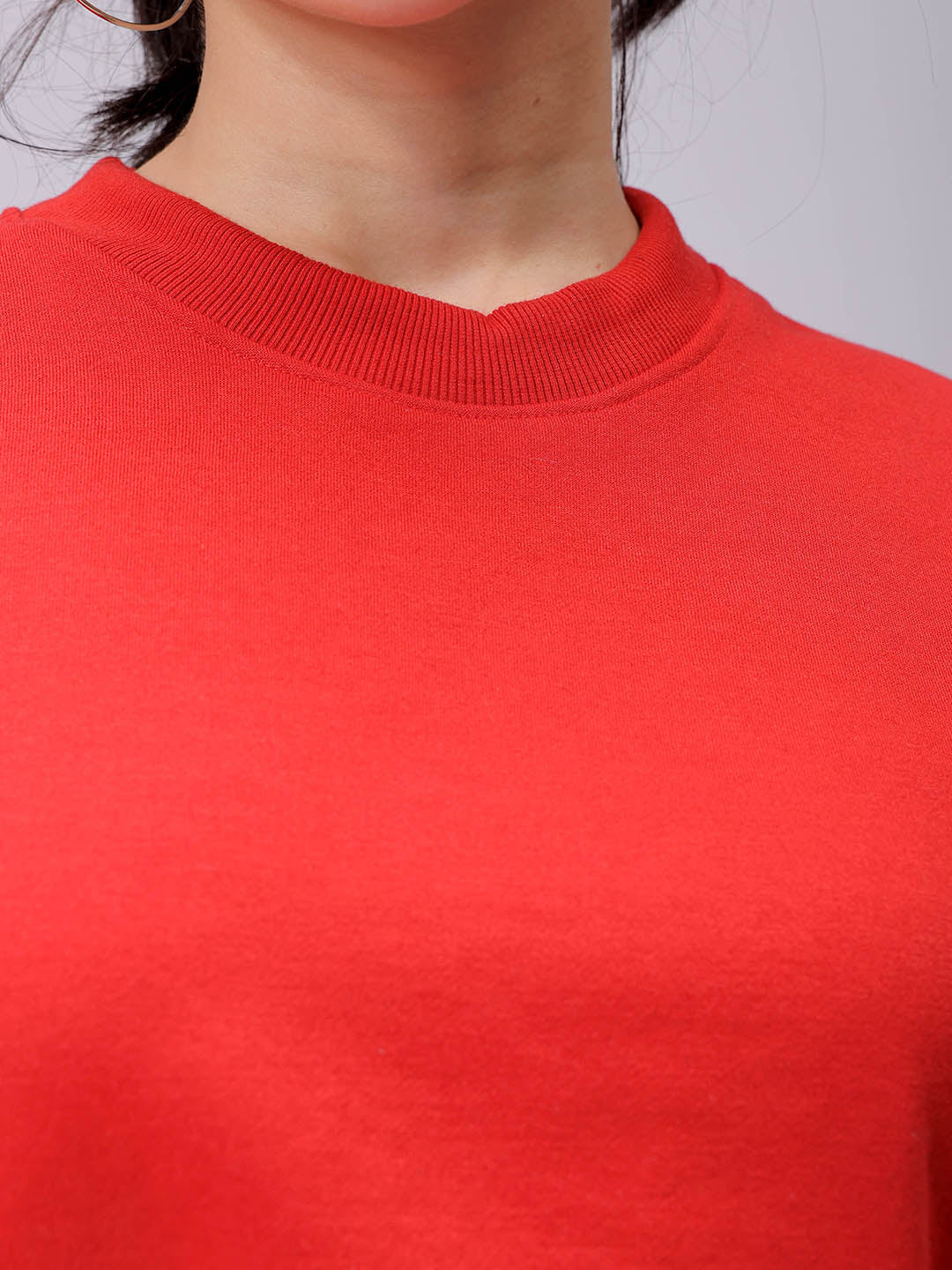 Women's Red Loose Fit Solid Cropped Sweatshirt