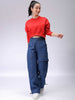 Women's Red Loose Fit Solid Cropped Sweatshirt