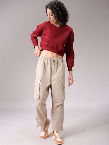 Women's Purple Loose Fit Solid Cropped Sweatshirt