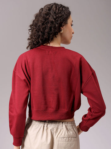 Women's Purple Loose Fit Solid Cropped Sweatshirt