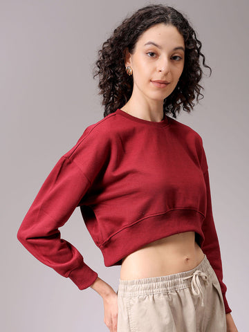 Women's Purple Loose Fit Solid Cropped Sweatshirt
