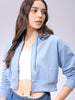 Women's Blue Relaxed Fit Solid Front Open Zipper Sweatshirt