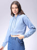Women's Blue Relaxed Fit Solid Front Open Zipper Sweatshirt