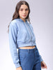 Women's Blue Relaxed Fit Solid Front Open Zipper Sweatshirt