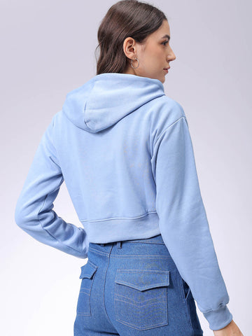 Women's Blue Relaxed Fit Solid Front Open Zipper Sweatshirt