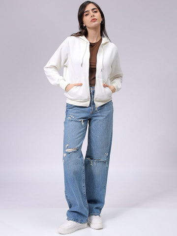 Women's Relaxed Fit Solid Front Open Sweatshirt
