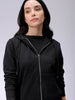 Women's Black Relaxed Fit Solid Front Open Zipper Sweatshirt