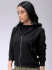 Women's Black Relaxed Fit Solid Front Open Zipper Sweatshirt