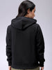 Women's Black Relaxed Fit Solid Front Open Zipper Sweatshirt