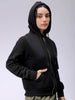 Women's Black Relaxed Fit Solid Front Open Zipper Sweatshirt