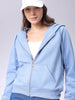 Women's Blue Relaxed Fit Solid Front Open Sweatshirt