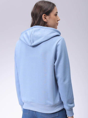Women's Blue Relaxed Fit Solid Front Open Sweatshirt