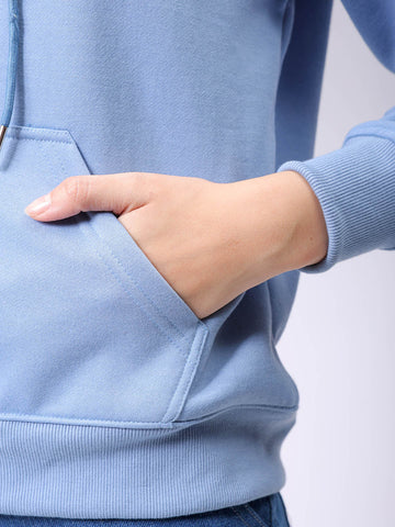 Women's Blue Relaxed Fit Solid Front Open Sweatshirt