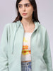 Women's Green Relaxed Fit Solid Front Open Sweatshirt