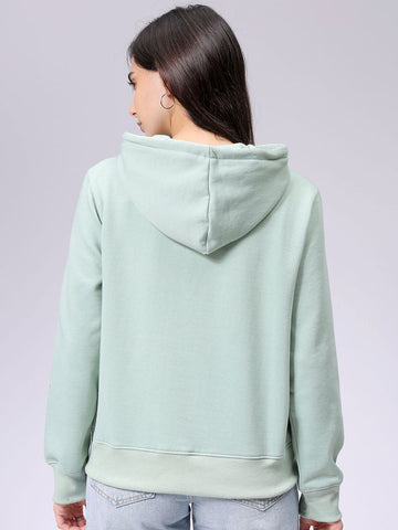 Women's Green Relaxed Fit Solid Front Open Sweatshirt