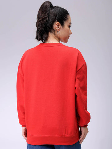 Women's Red Oversized Solid Sweatshirt