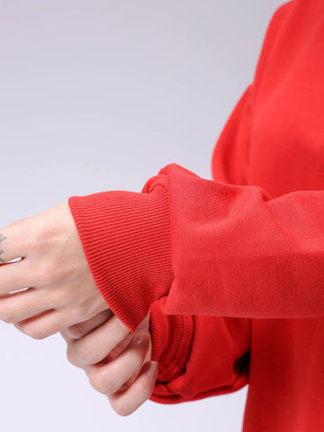 Women's Red Oversized Solid Sweatshirt