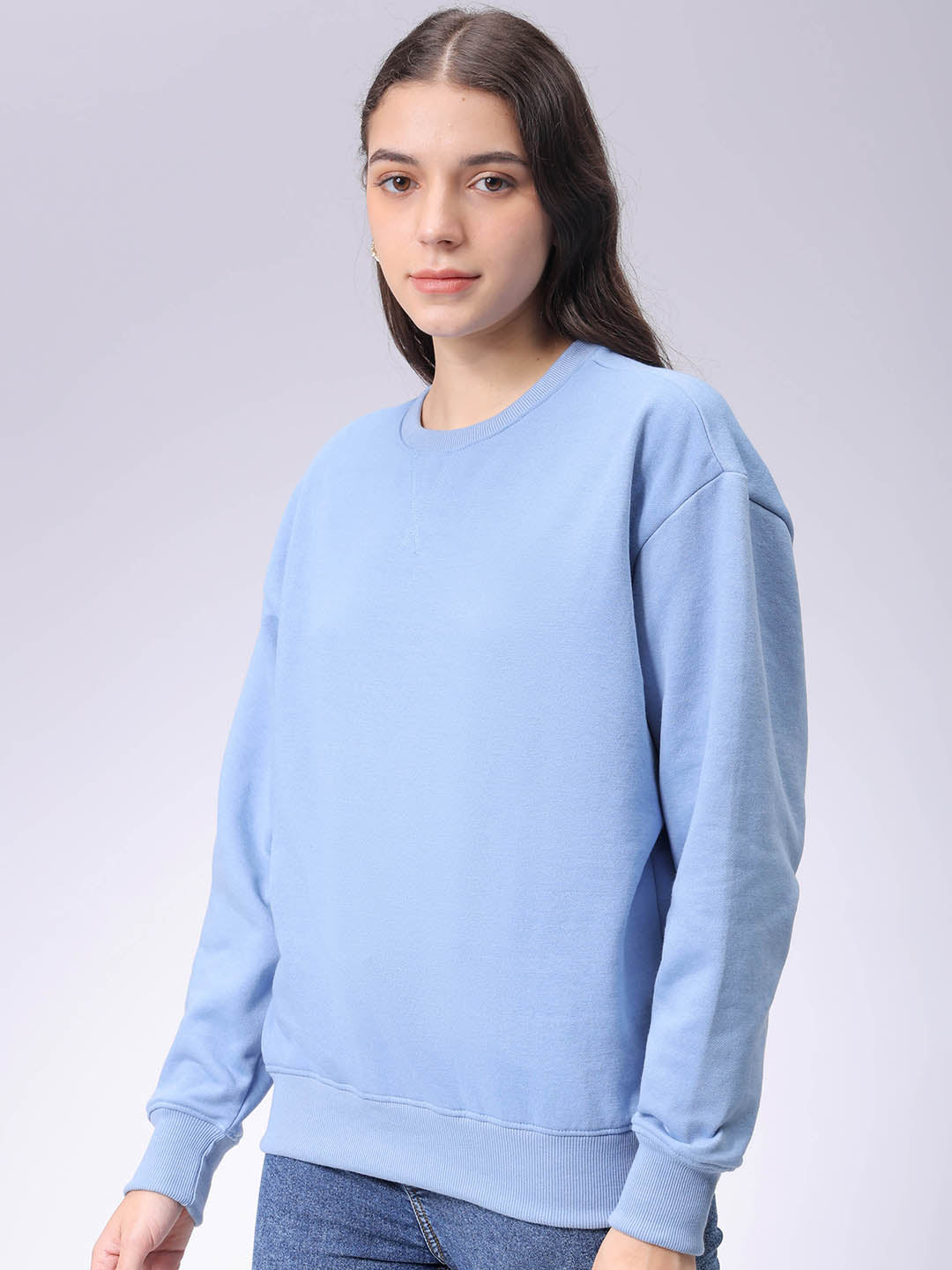 Women's Drop Shoulder Solid Crew Neck Sweatshirt