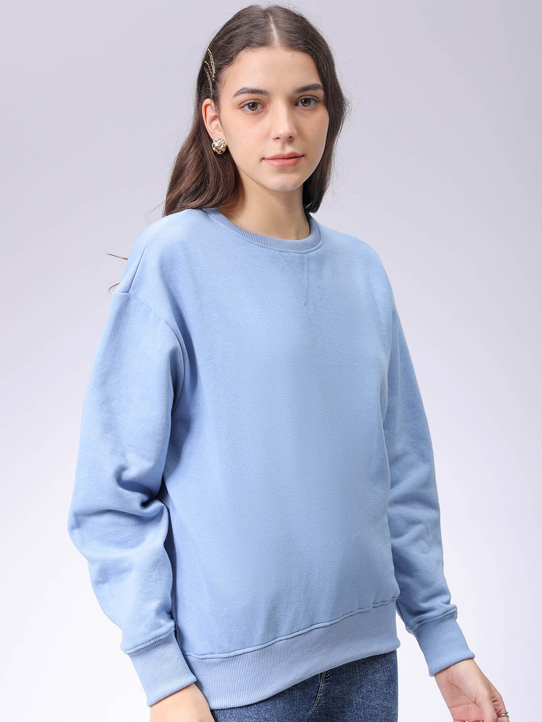 Women's Drop Shoulder Solid Crew Neck Sweatshirt