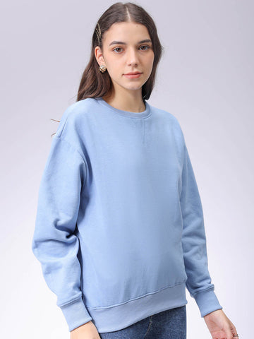 Women's Drop Shoulder Solid Crew Neck Sweatshirt