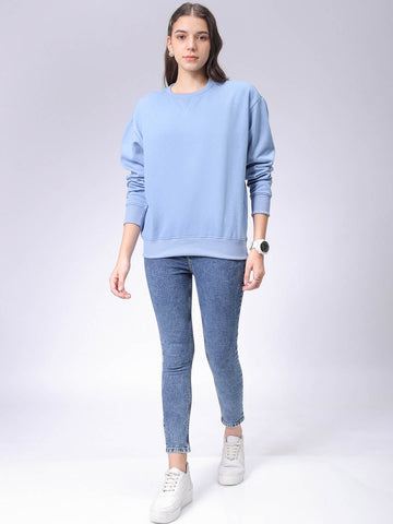 Women's Drop Shoulder Solid Crew Neck Sweatshirt