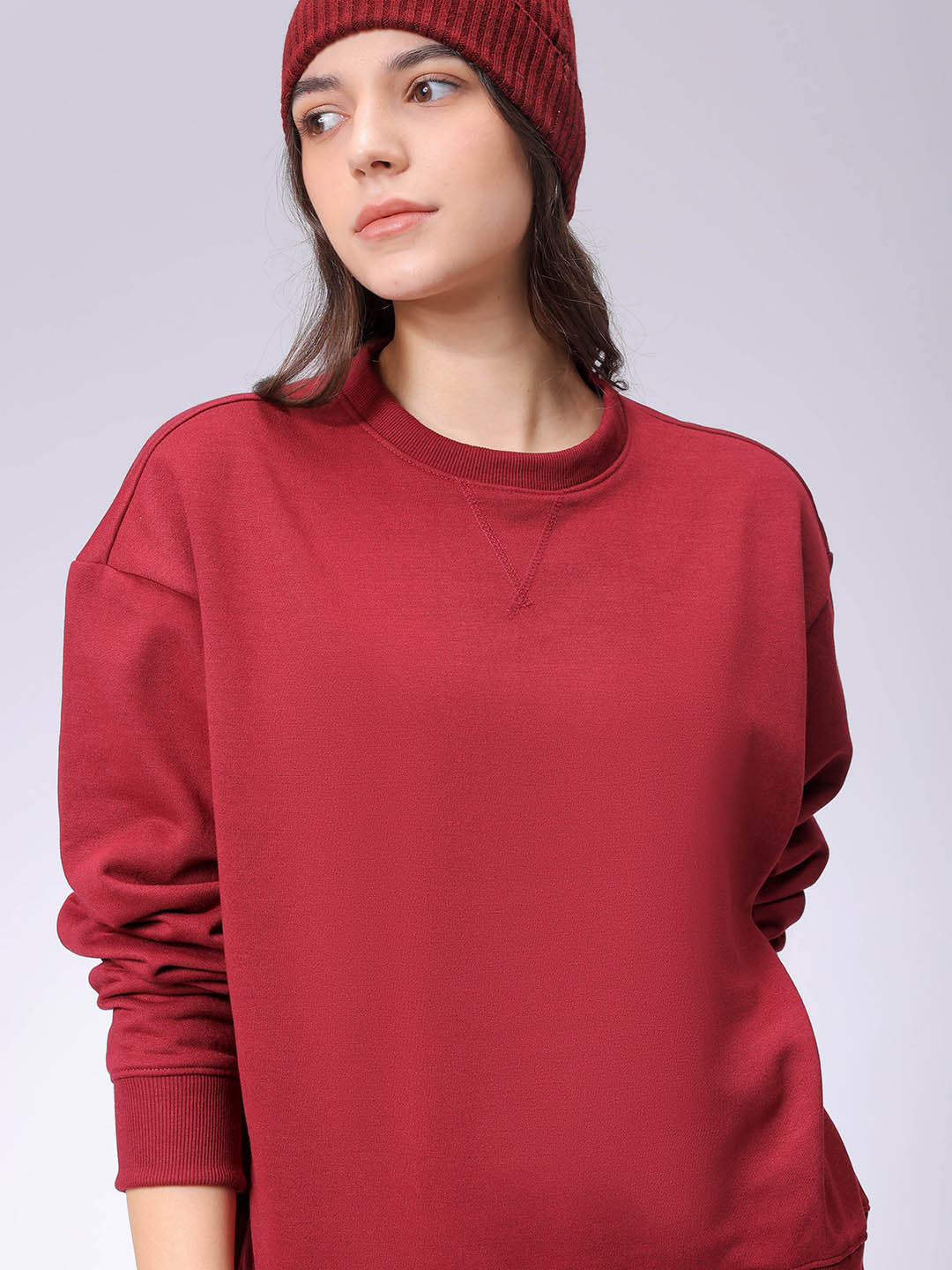 Women's Drop Shoulder Solid Crew Neck Sweatshirt