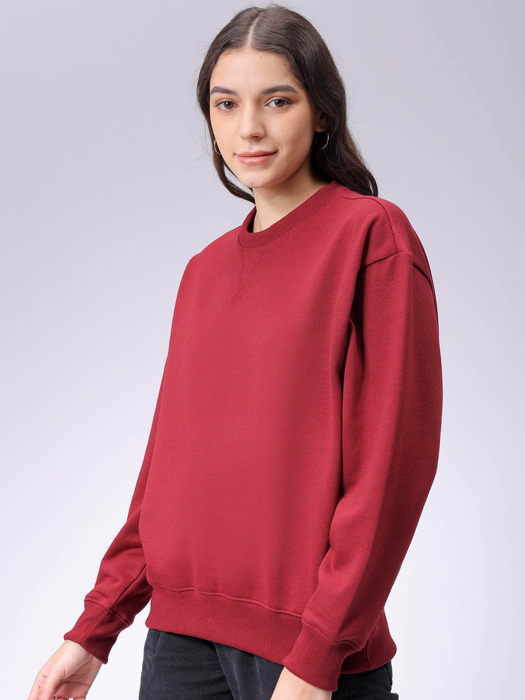 Women's Drop Shoulder Solid Crew Neck Sweatshirt