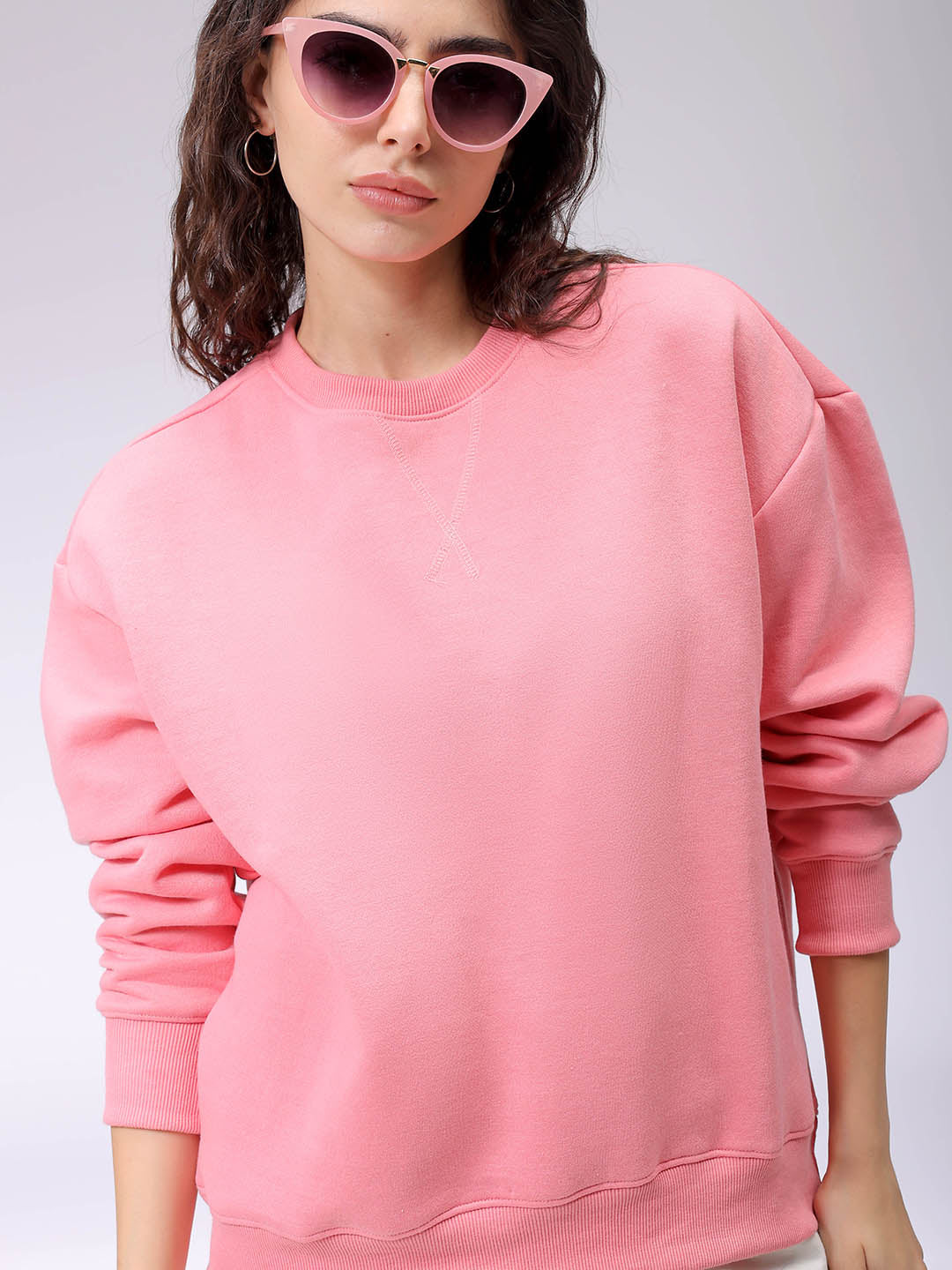 Women's Pink Boxy Solid Oversized Sweatshirt