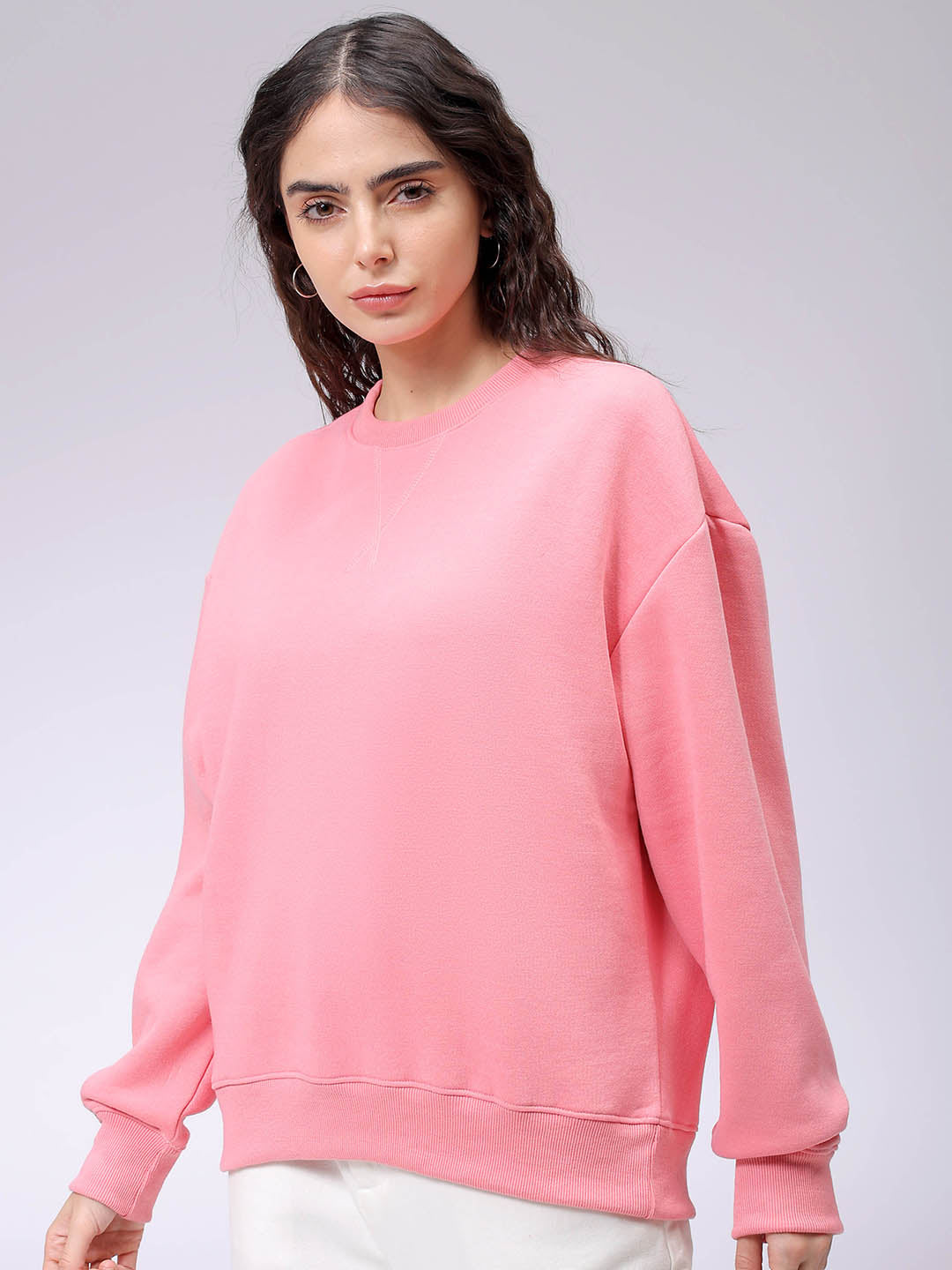 Women's Pink Boxy Solid Oversized Sweatshirt