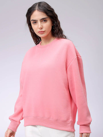 Women's Pink Boxy Solid Oversized Sweatshirt